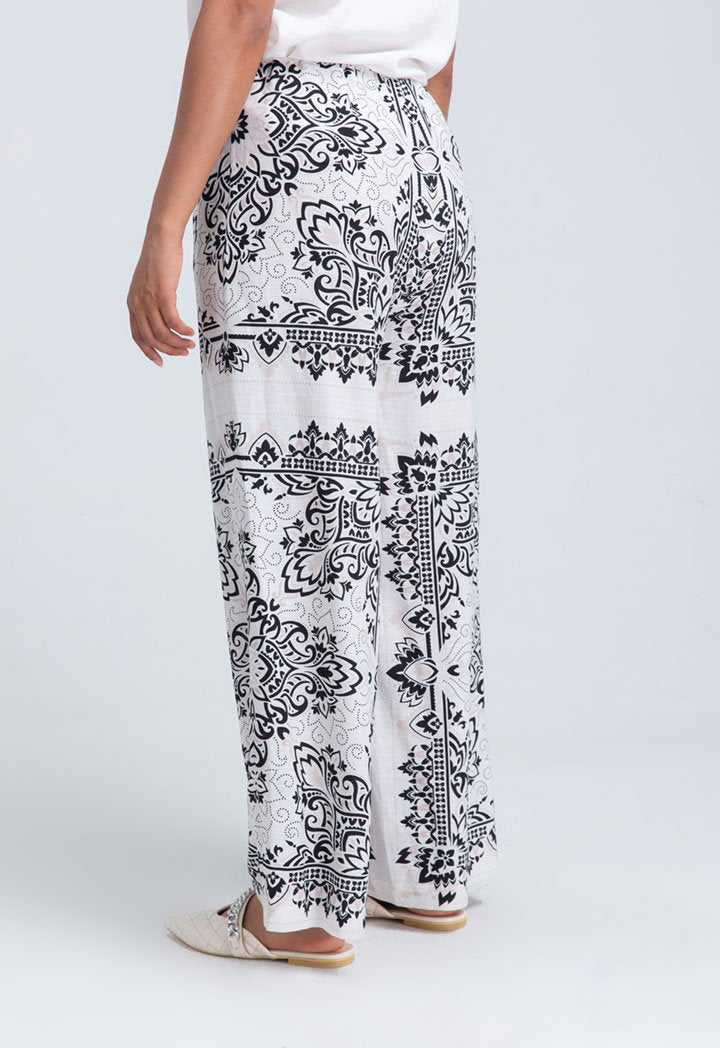 Choice Printed Non-Crushed Linen Palazzo Trouser Off White