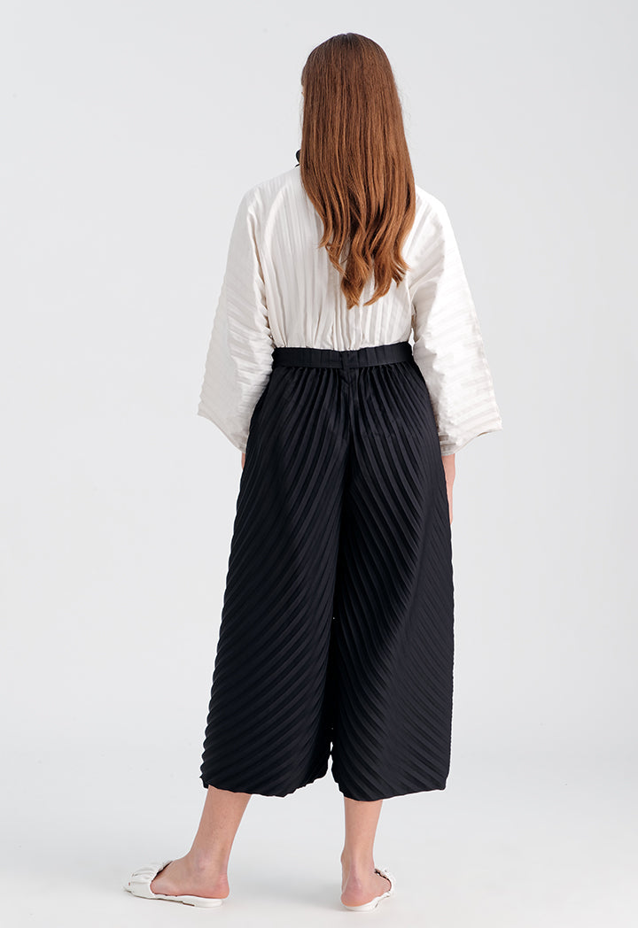 Choice Accordion Pleated Solid Culottes Black