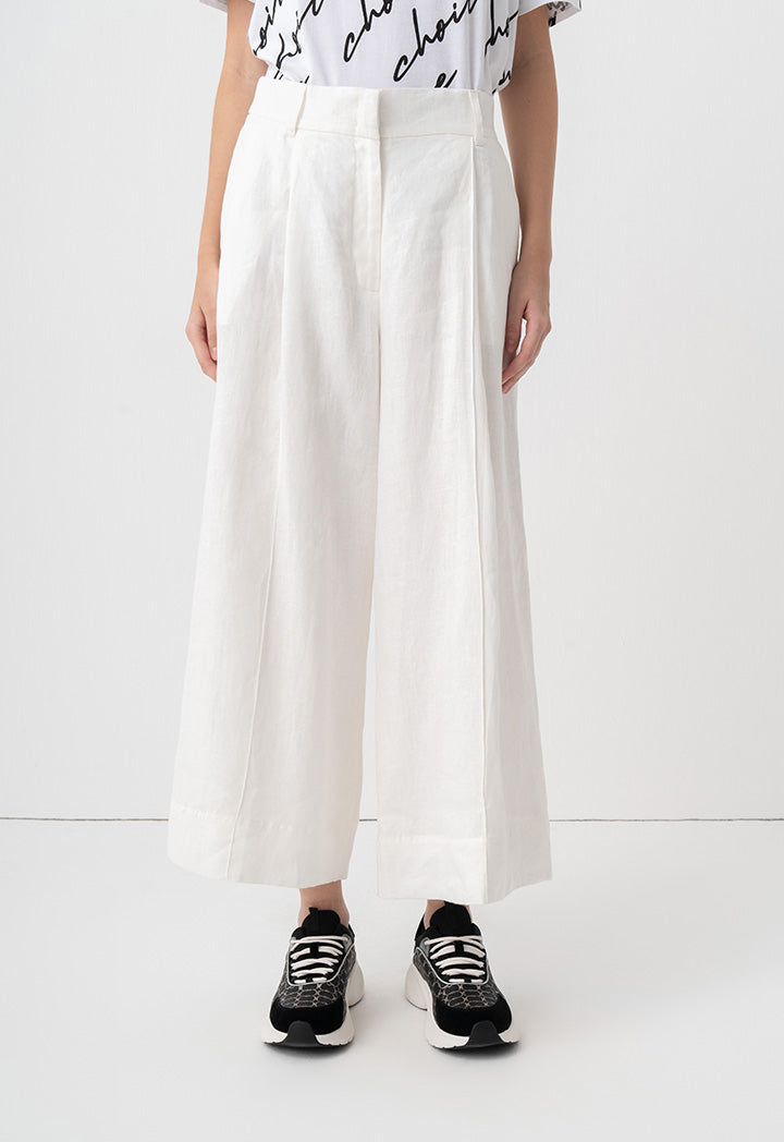 Choice Solid Wide Leg Trousers Off White