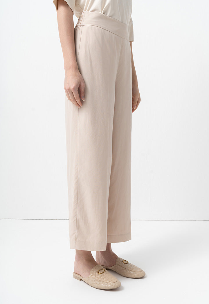 Choice Single Tone Wide Legs Trousers Beige