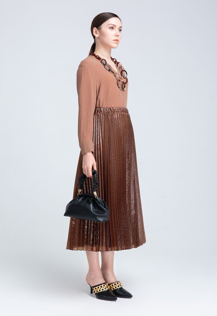 Choice Pleated Organza Skirt Brown