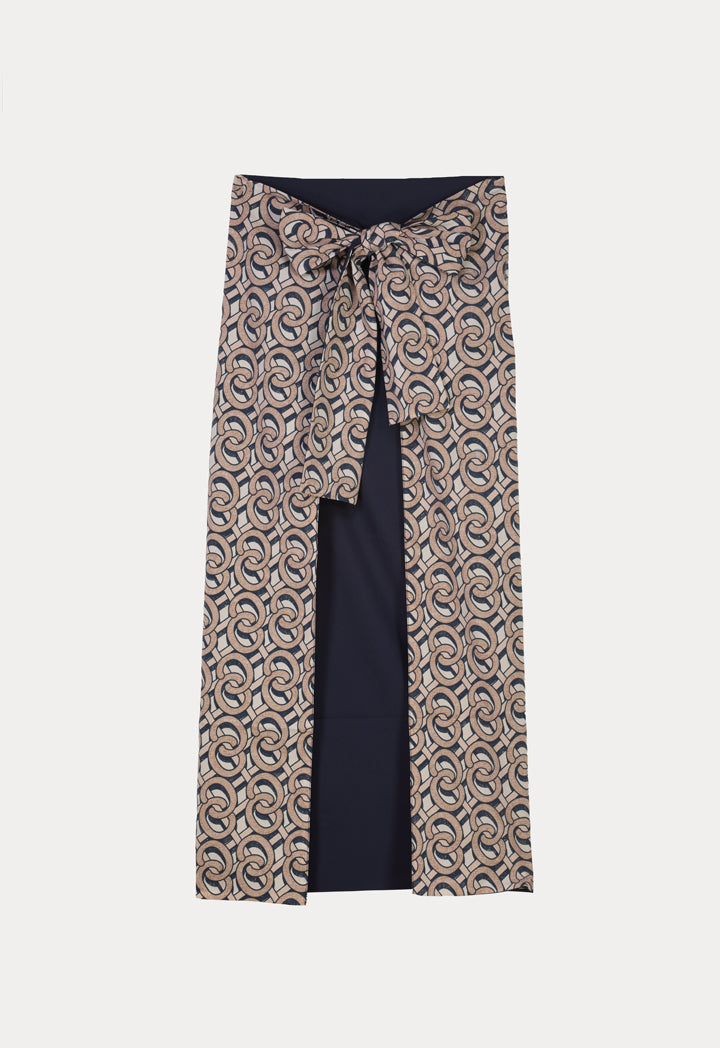 Choice Wrap Skirt With Tie Up Waist Beige-Print