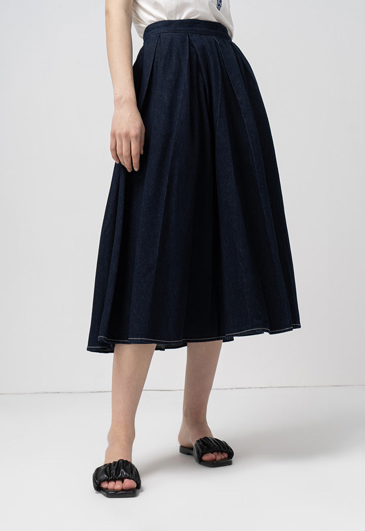 Choice Solid Pleated Skirt Blue