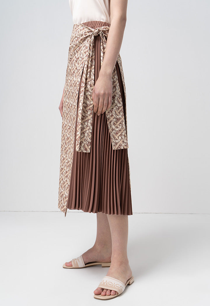 Choice Printed Monogram Wrap Flared Maxi Skirt Brown