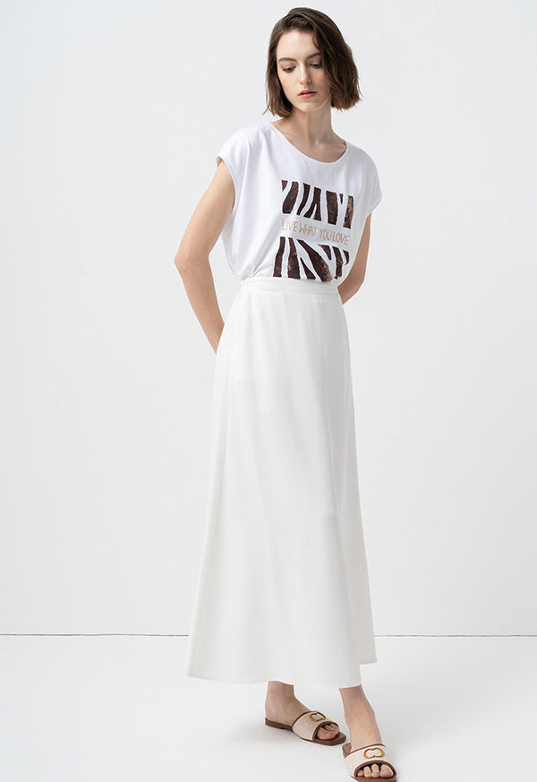 Choice Solid Pleated Flared Skirt Off White