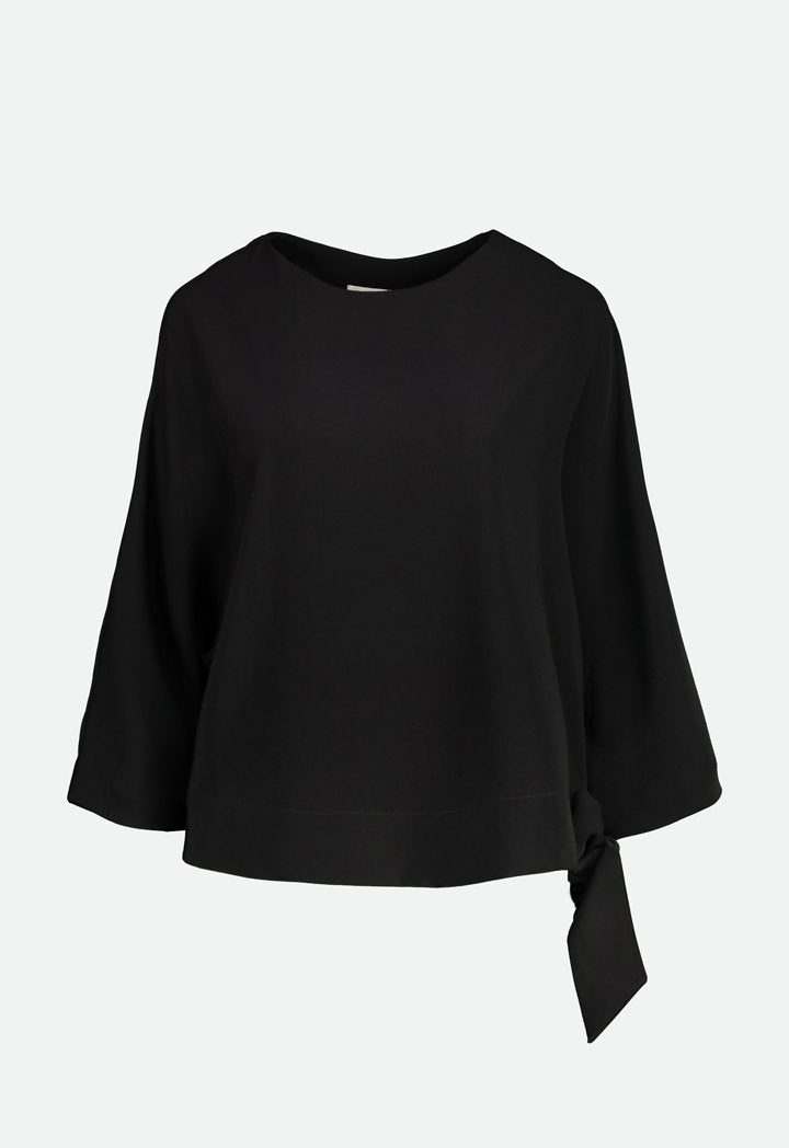 Choice Side Tie Hem Blouse Black - Wardrobe Fashion