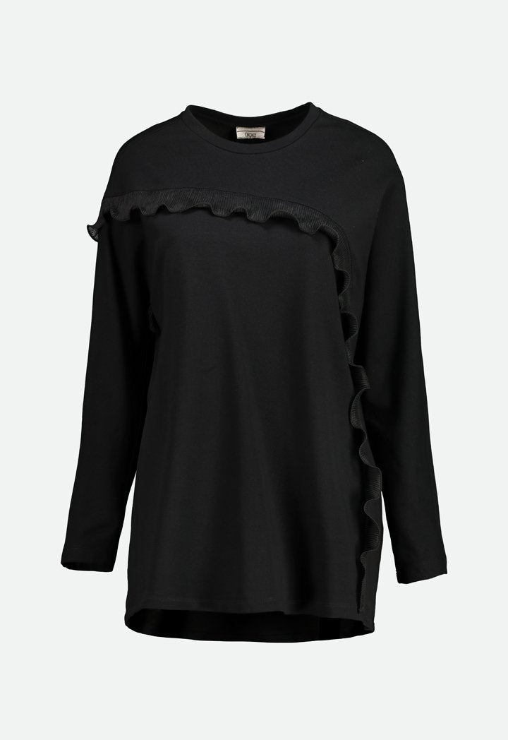 Choice Pleated Ruffle Trim Blouse Black - Wardrobe Fashion