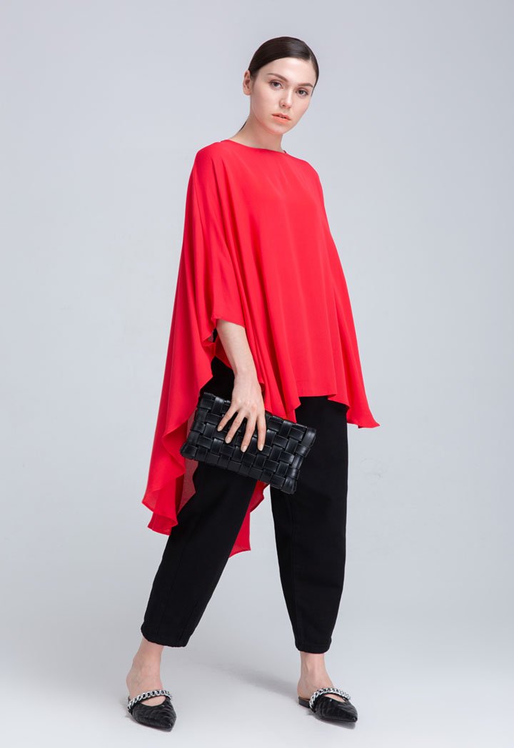 Choice Crepe Oversize Kaftan Blouse (Free Size) Red