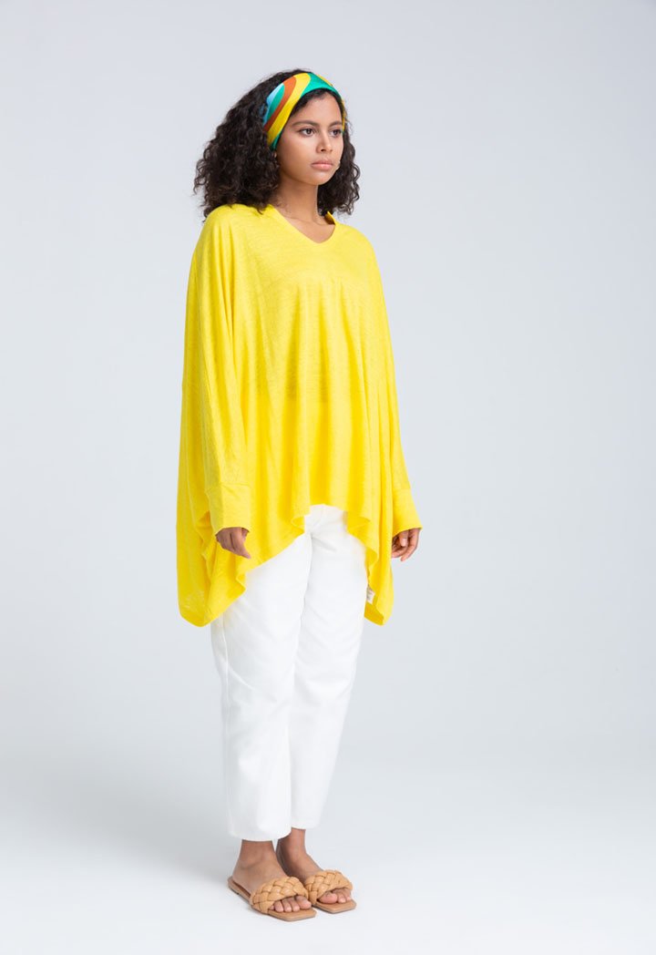 Choice Shiny Linen Slub Jersey Kaftan Blouse (Free Size) Yellow