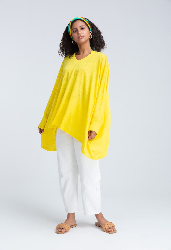 Choice Shiny Linen Slub Jersey Kaftan Blouse (Free Size) Yellow