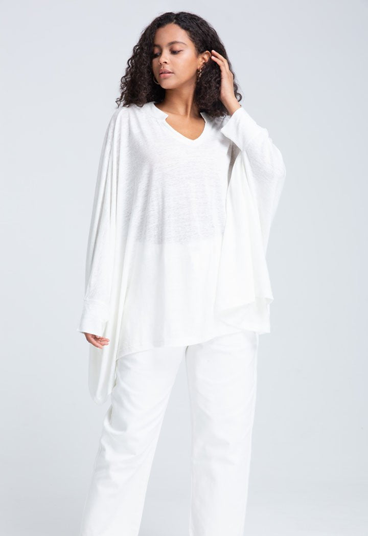 Choice Shiny Linen Slub Jersey Kaftan Blouse (Free Size) Off White