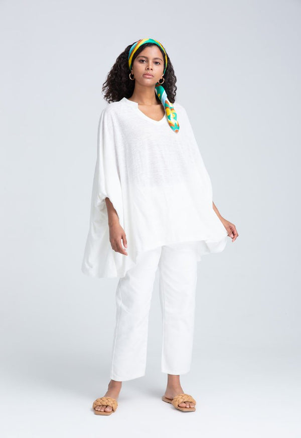 Choice Shiny Linen Slub Jersey Kaftan Blouse (Free Size) Off White