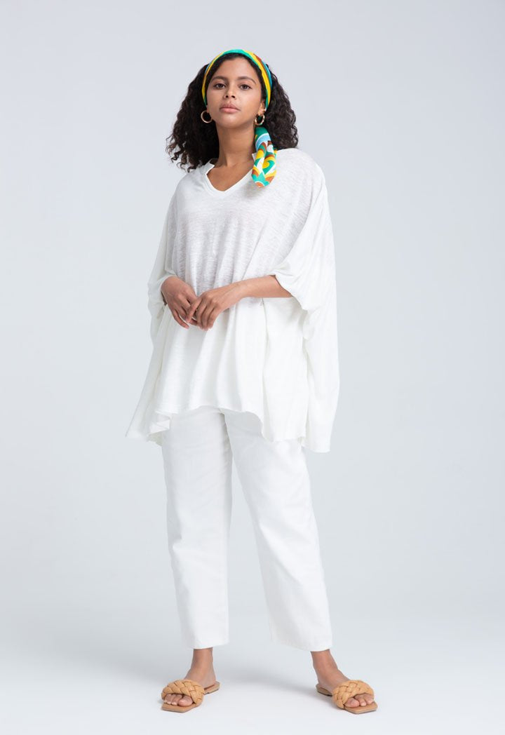 Choice Shiny Linen Slub Jersey Kaftan Blouse (Free Size) Off White