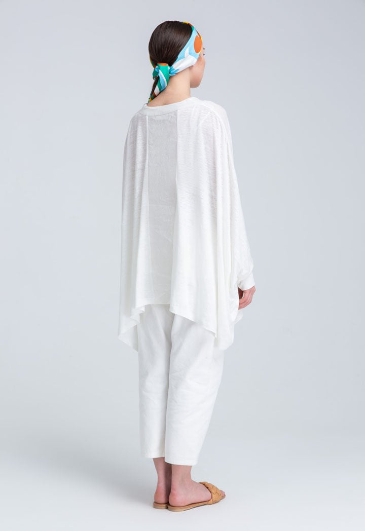 Choice Shiny Linen Slub Jersey Kaftan Blouse (Free Size) Off White