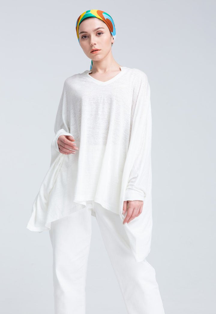 Choice Shiny Linen Slub Jersey Kaftan Blouse (Free Size) Off White