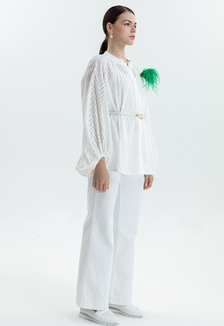 Choice Schiffli Embroidered Maxi Shirt Off White