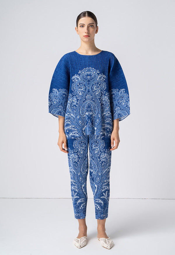 Choice Paisley Printed Pleated Trouser Indigo