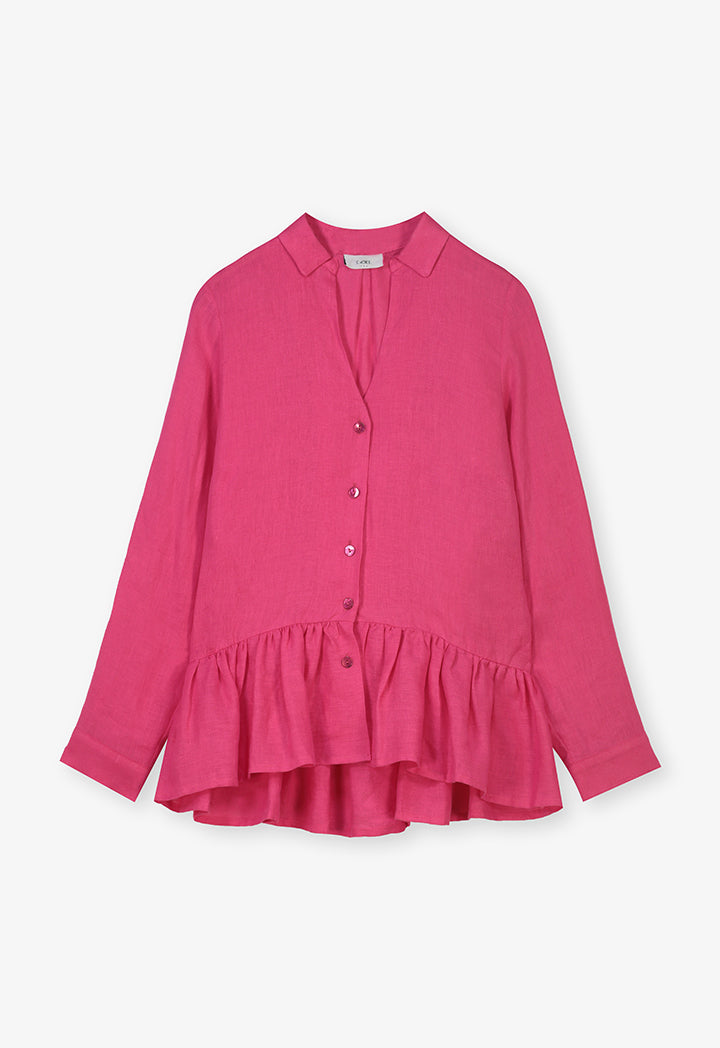 Choice Tiered Hem Solid Shirt Fushia