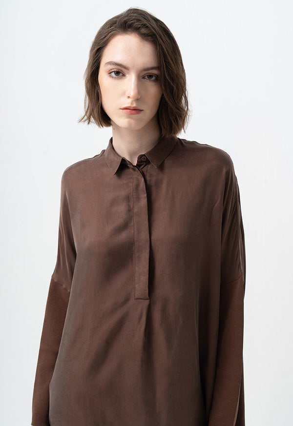 Choice Solid Oversized Drop Shoulders Shirt Brown