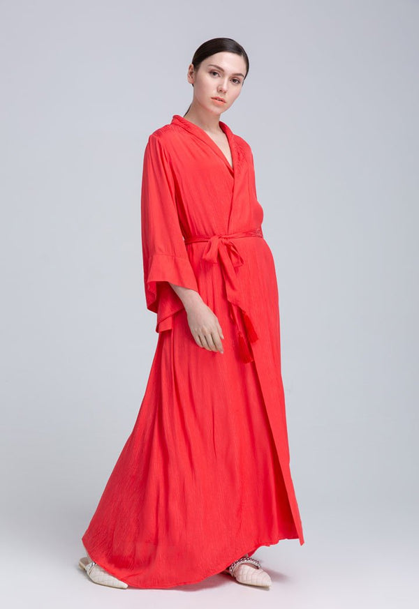 Choice Belted Maxi Outerwear Red