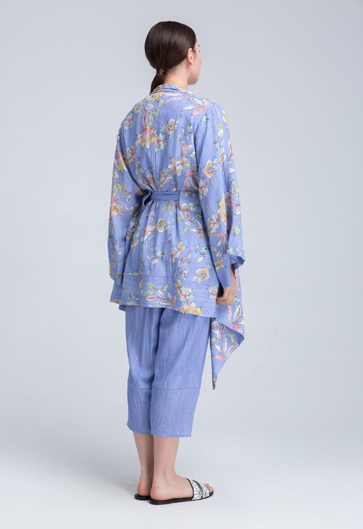 Choice Folkloric Flow Print Wide Flap Outerwear Blue Print