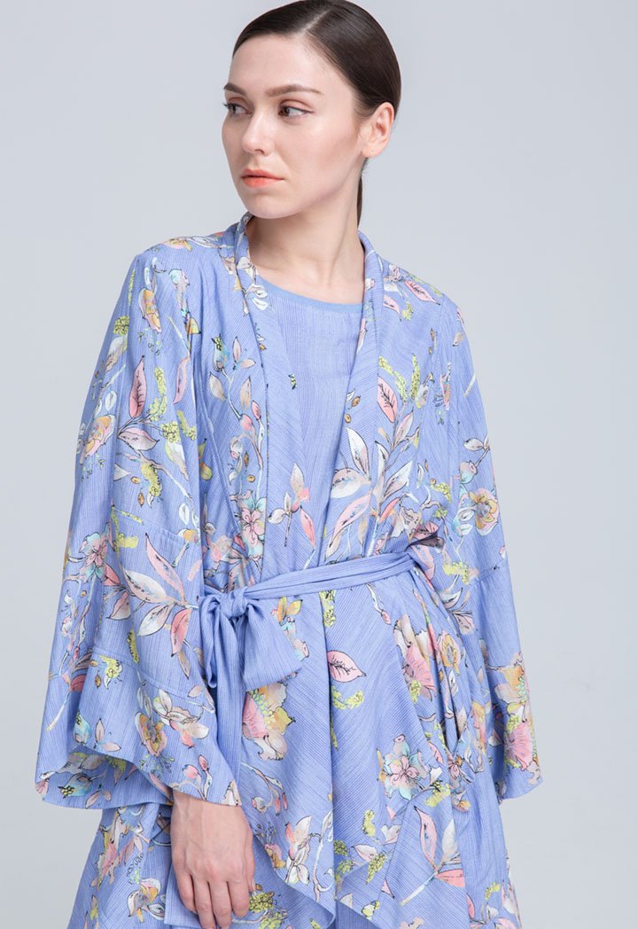 Choice Folkloric Flow Print Wide Flap Outerwear Blue Print