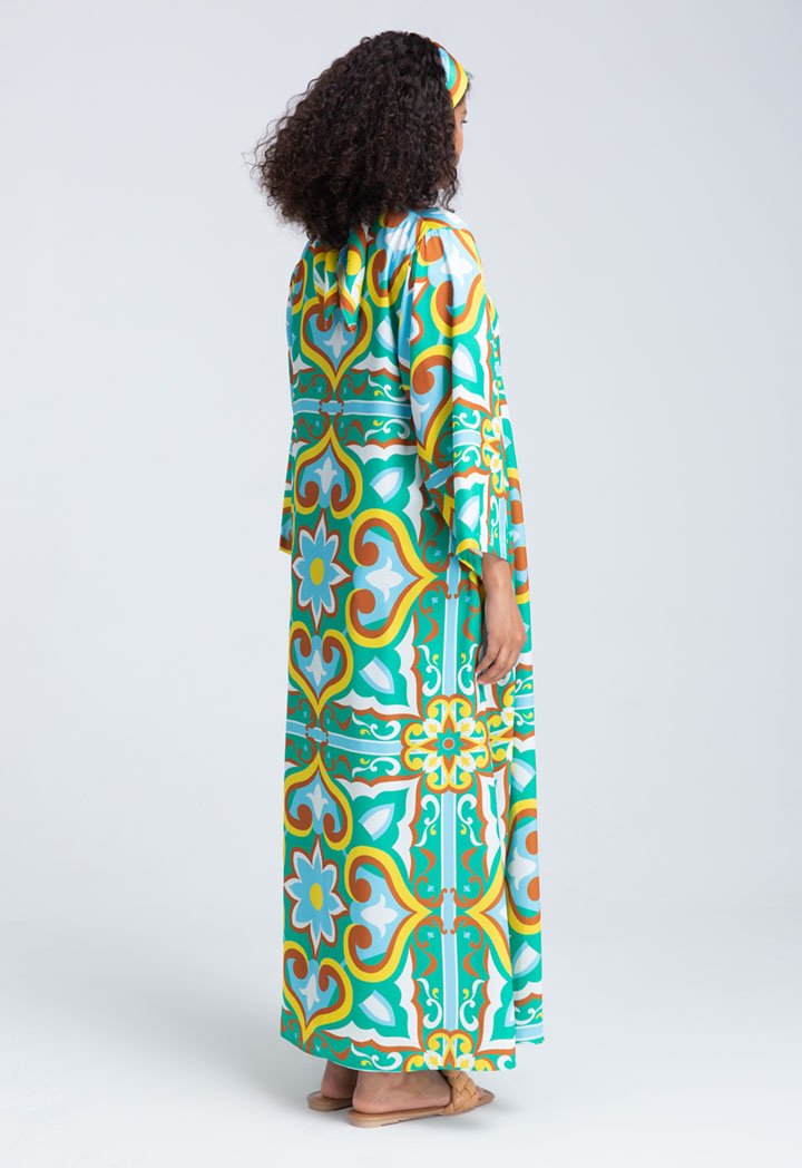 Choice Printed Satin Maxi Kimono Wrap Green