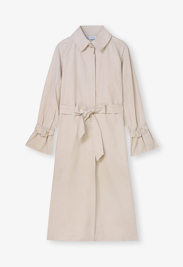 Choice Solid Long Sleeves Belted Maxi Jacket  Beige