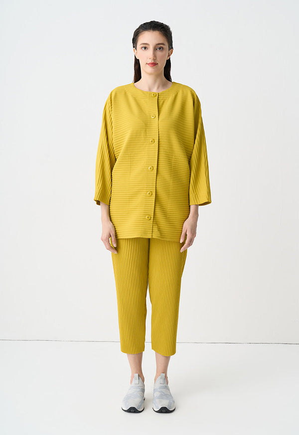 Choice Long Dolman Sleeves Pleated Jacket Yellow