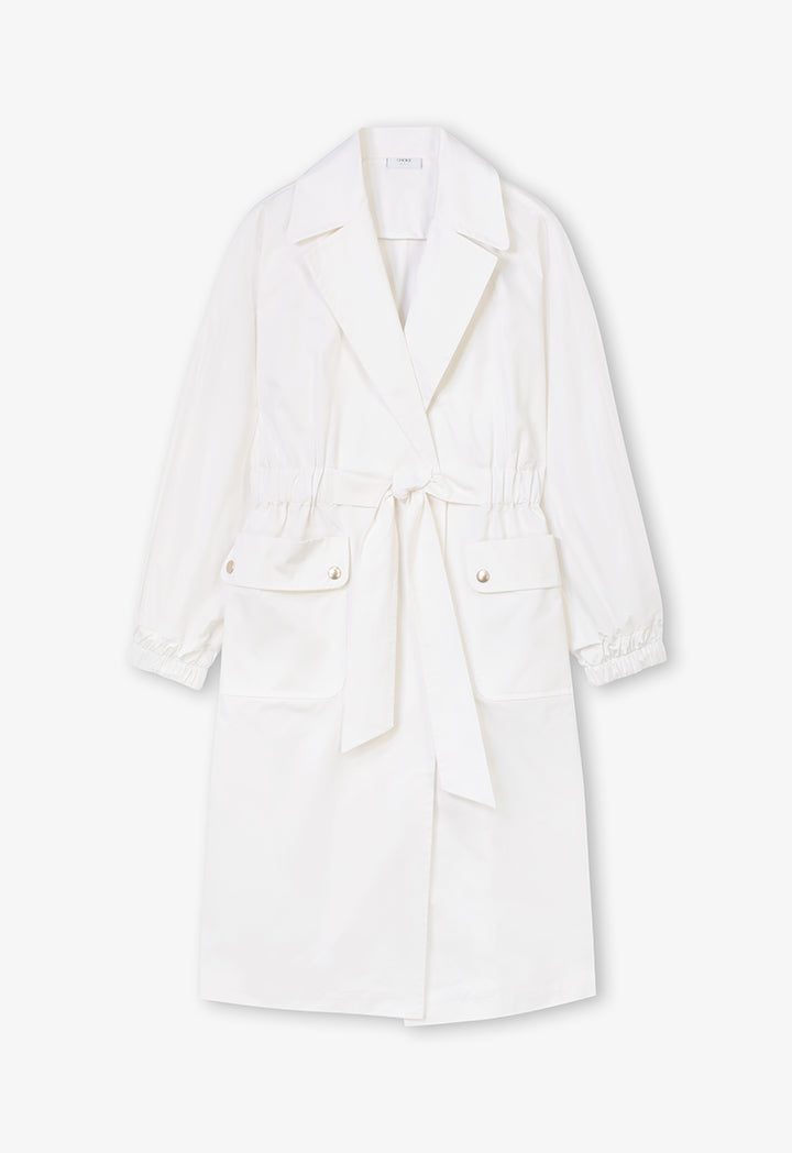 Choice Solid Double Breasted Belted Coat Offwhite