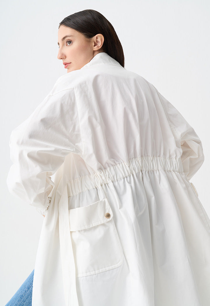 Choice Solid Double Breasted Belted Coat Offwhite