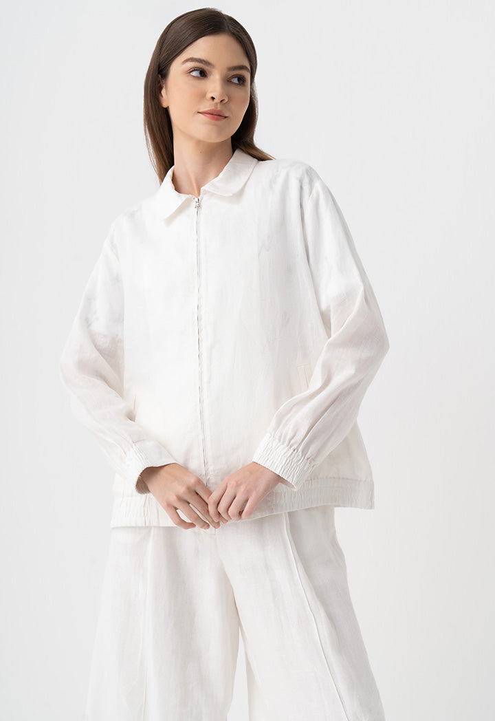 Choice Solid Shirt Collar Jacket Off White