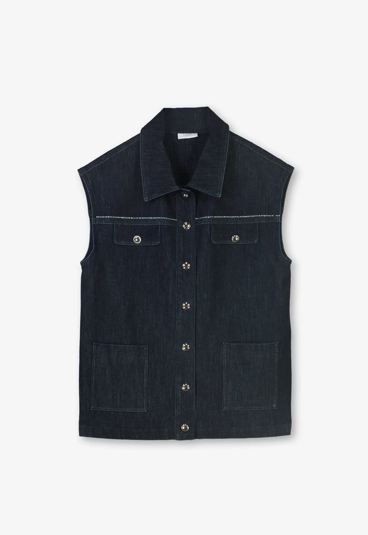 Choice Solid Sleeveless Denim Gilet Navy