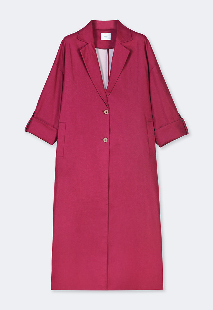 Choice Notched Collar Oversize Coat Burgundy