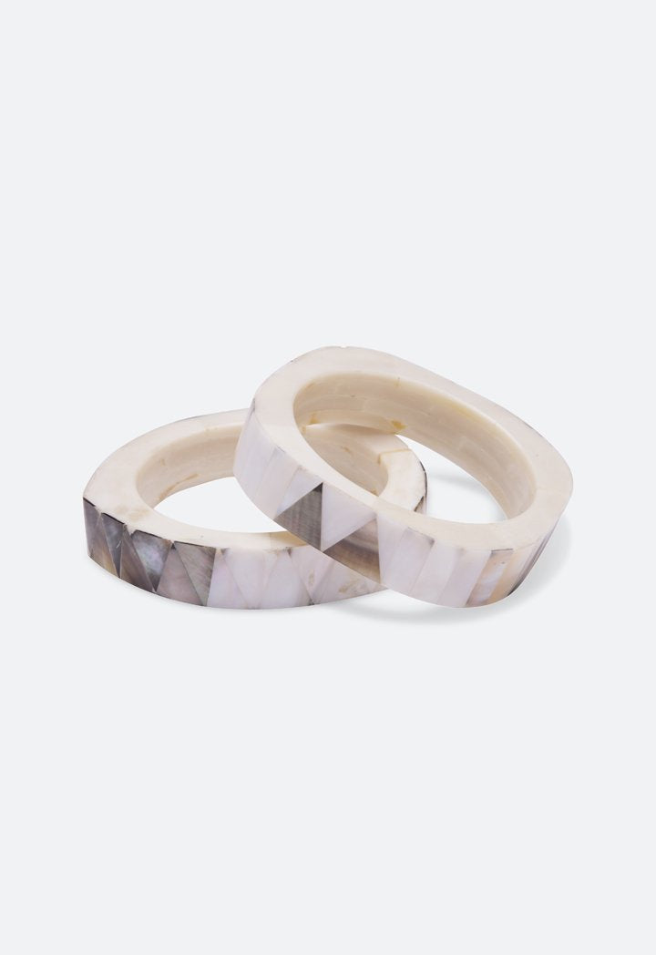 Choice Marble Geometric Bangle Bracelet Offwhite - Wardrobe Fashion