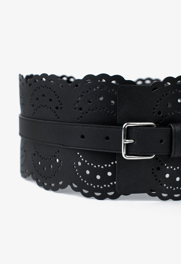 Choice Laser Cut Fashion Buckle Belt Black