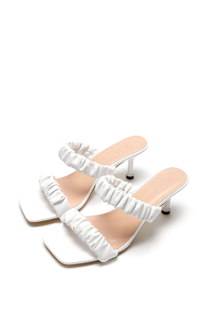 Choice Ruched Double Strap Mules Slides Sandals White