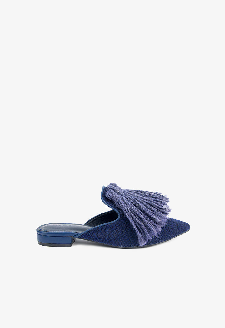 Choice Fringed Detail Flat Mules Navy