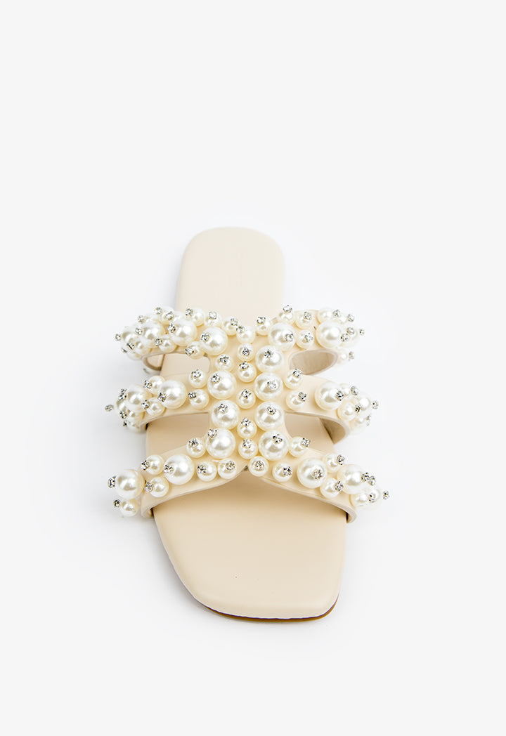 Choice Embellished Detail Flat Sandals Light Beige