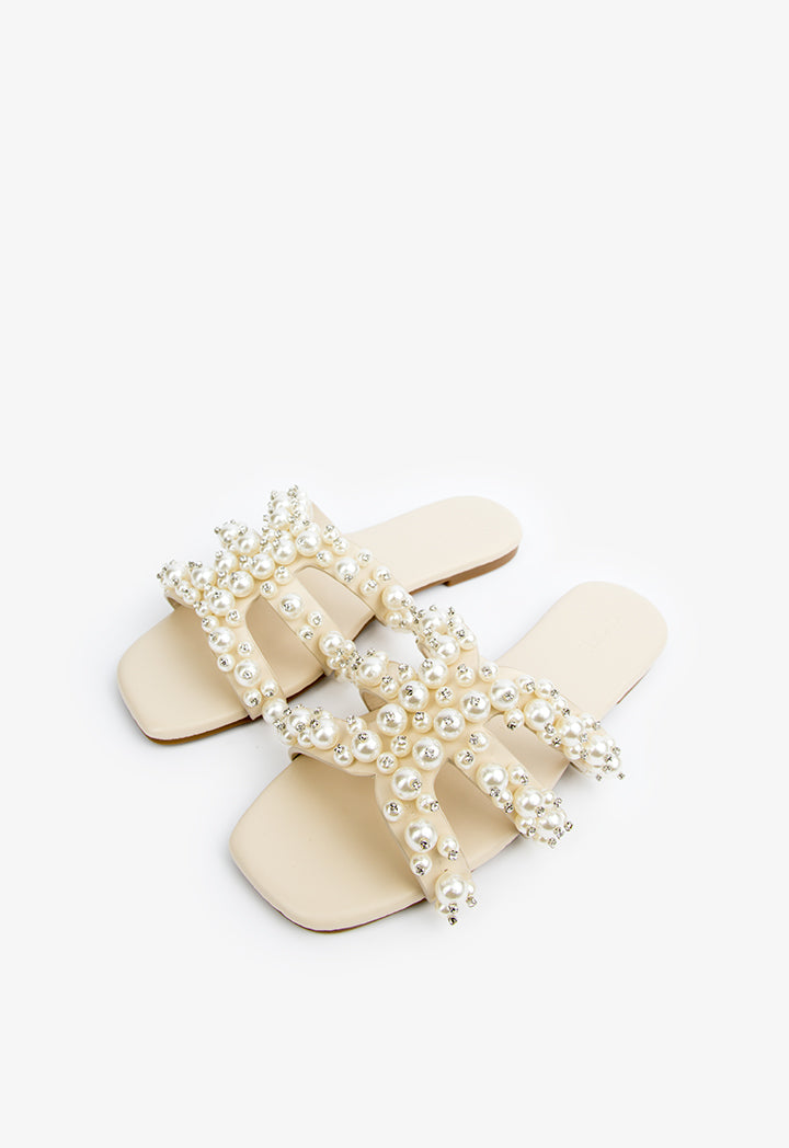 Choice Embellished Detail Flat Sandals Light Beige