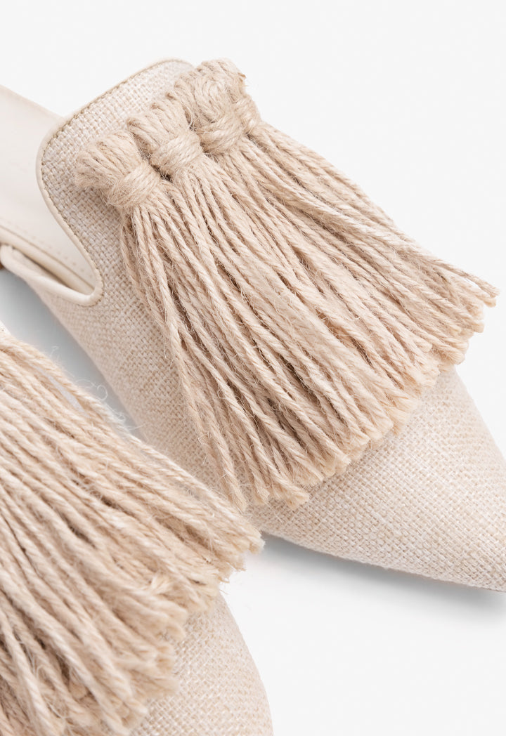 Choice Pointed Toe Tassel Mules Light Beige