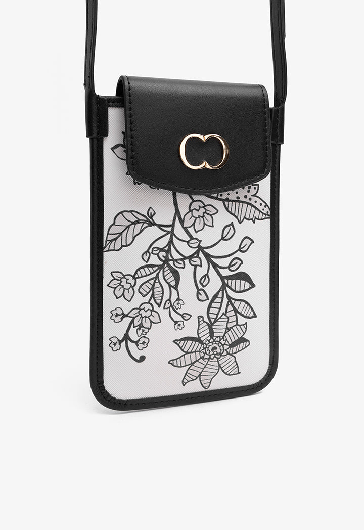 Choice Floral Printed Cross Body Bag Black-White