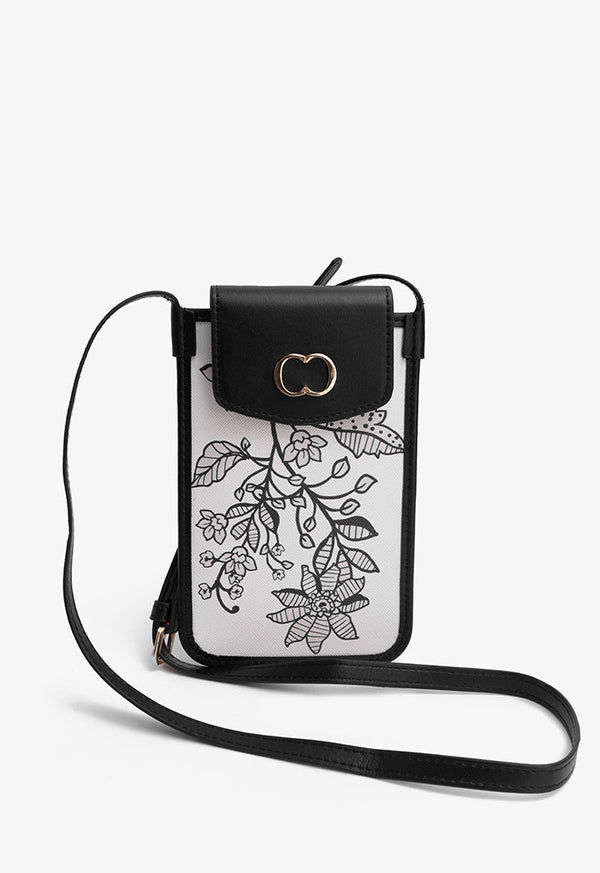 Choice Floral Printed Cross Body Bag Black-White