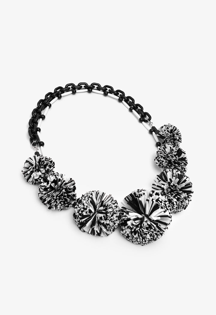 Choice Pom Poms And Chains Necklace Black-White