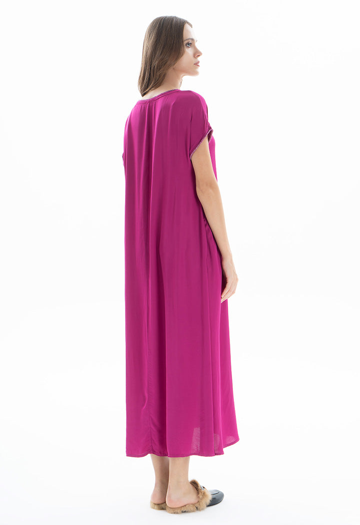 Choice Maxi Solid Flared Dress Fushia