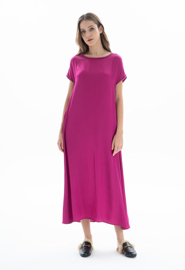 Choice Maxi Solid Flared Dress Fushia