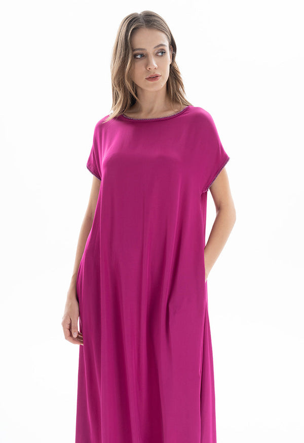 Choice Maxi Solid Flared Dress Fushia