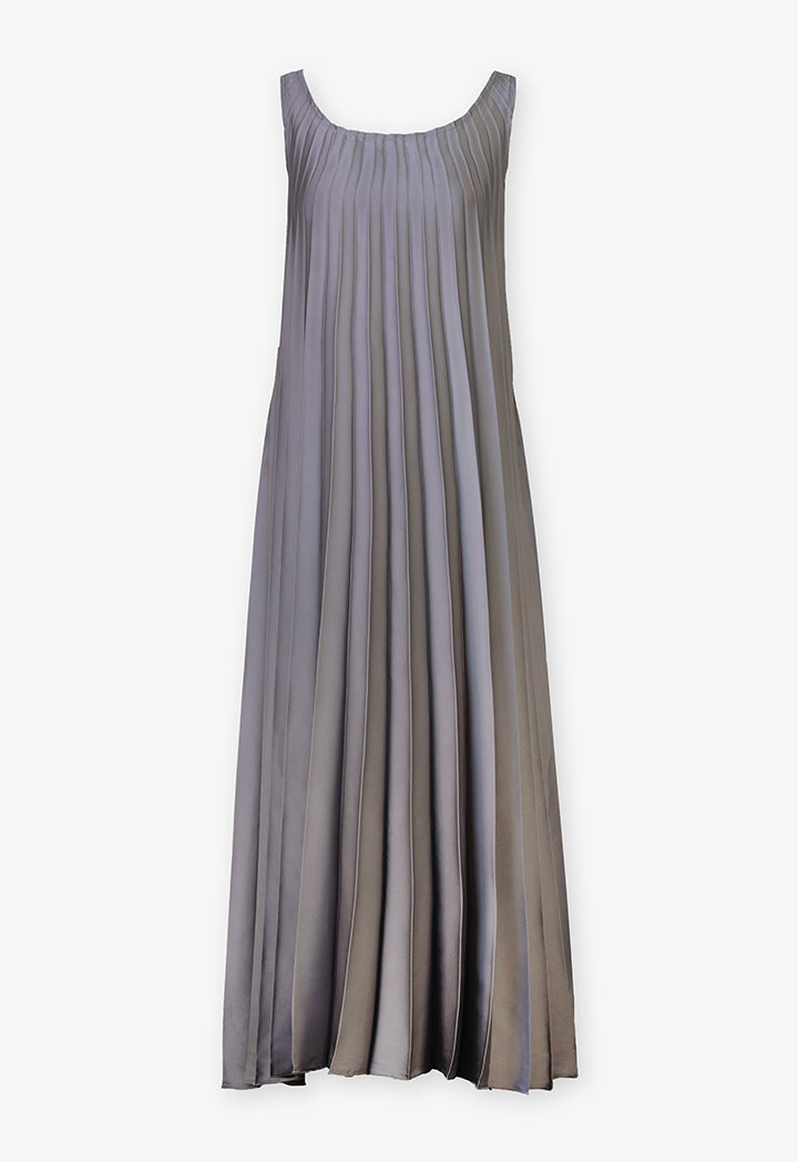 Choice Sleeveless Pleated Flared Maxi Dress Grey