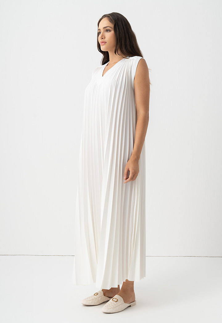 Choice Sleeveless Pleated Maxi Dress Off White