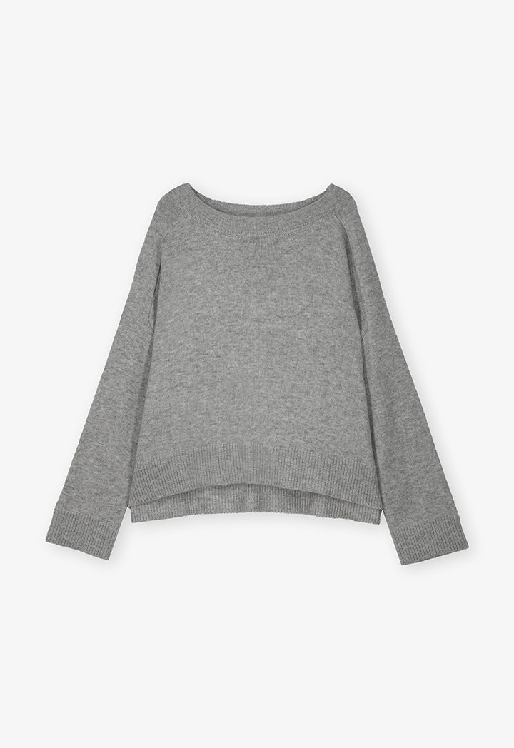 Choice Solid Long Sleeve Knitted Blouse Grey Melange